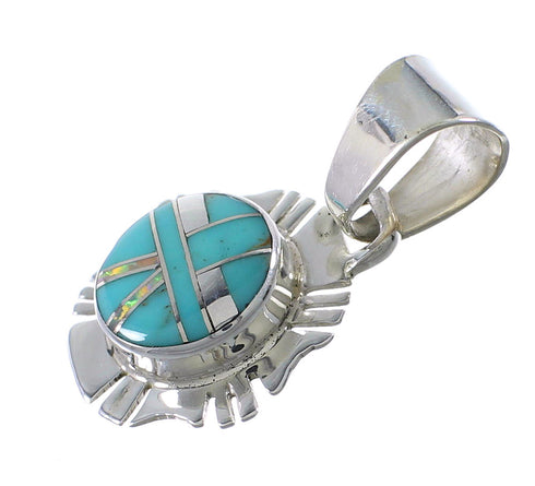 Southwest Sterling Silver Turquoise And Opal Inlay Pendant UX75623